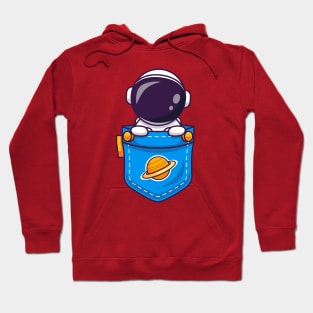 Cute Astronaut In Pocket Cartoon Hoodie